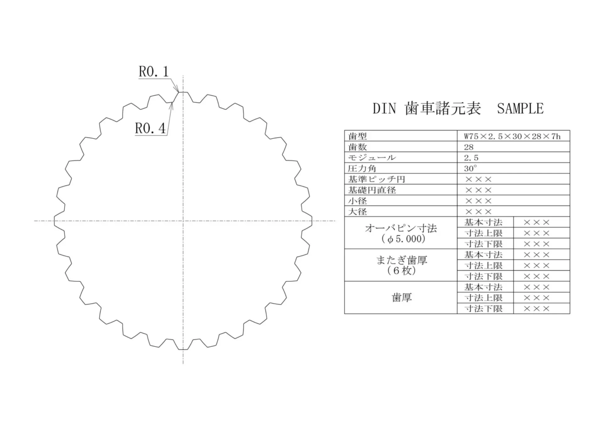 DIN歯車諸元表SAMPLE